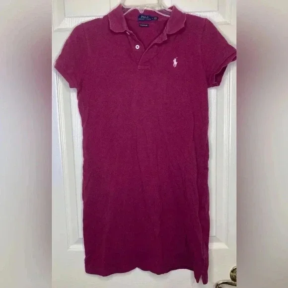 Woman POLO RALPH LAUREN Maroon S/s Mesh Mini Polo Dress Sz Medium Cotton Logo - Picture 1 of 3